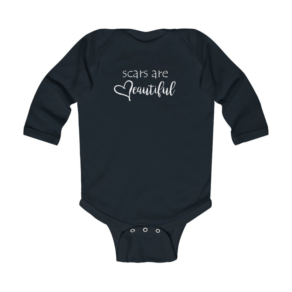 Scars Are Beautiful Long-Sleeve Onesie (white text)