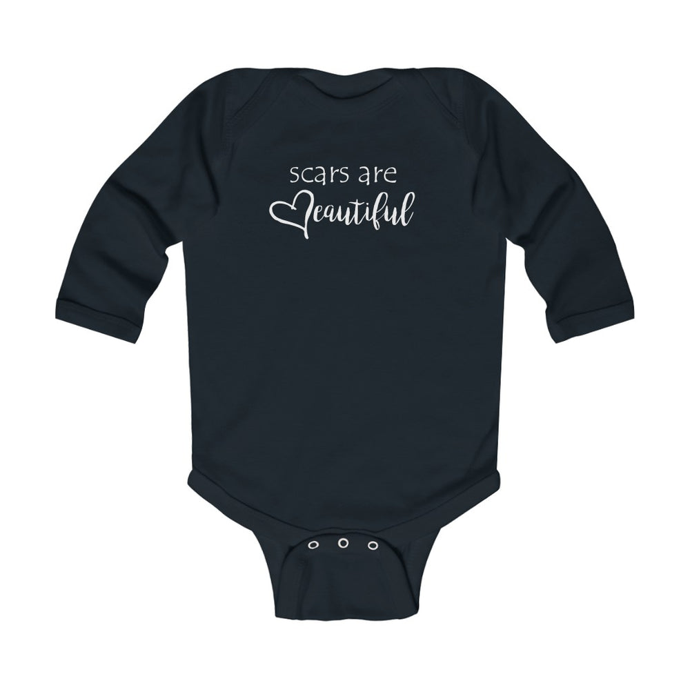 
                  
                    Scars Are Beautiful Long-Sleeve Onesie (white text)
                  
                